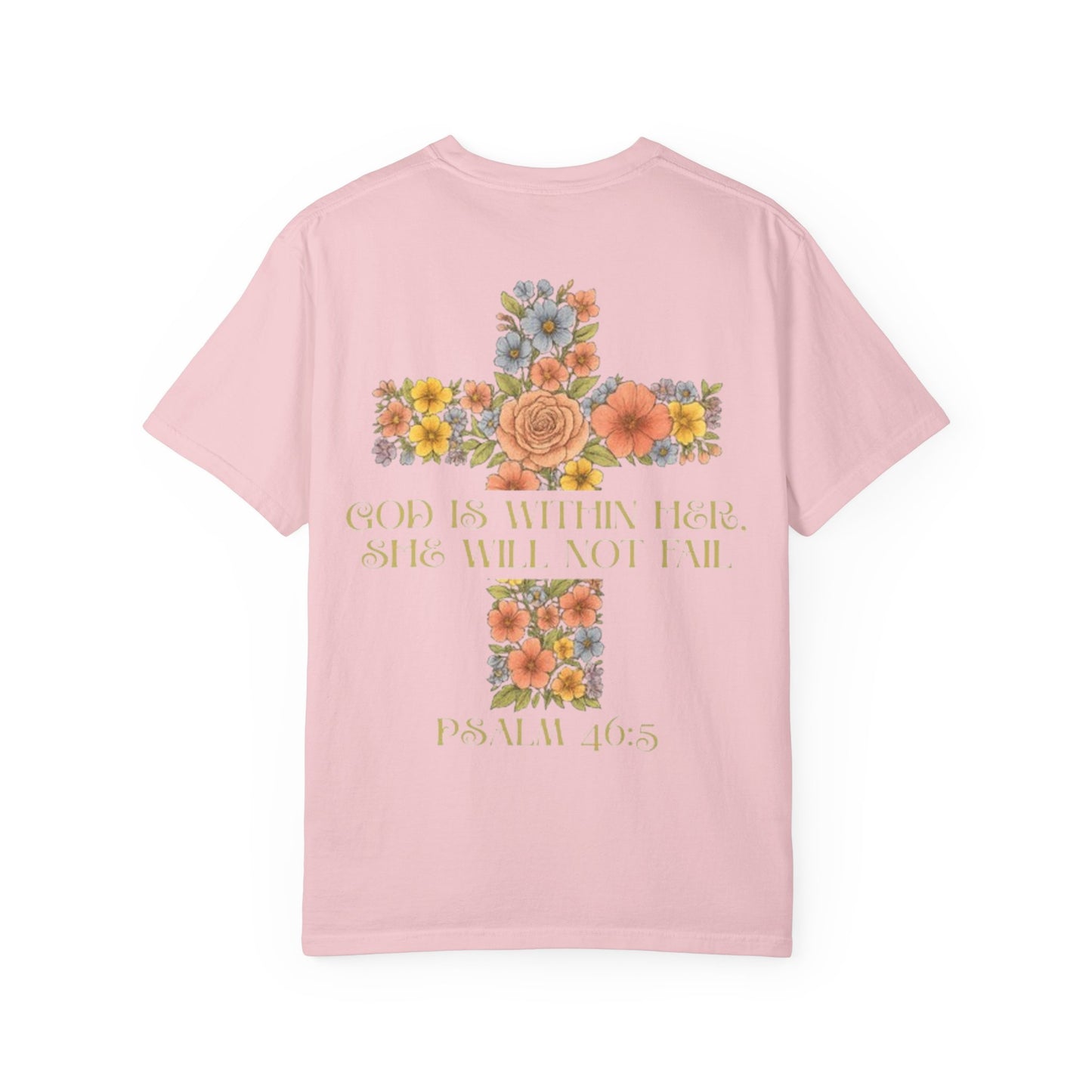 Floral Cross Inspirational T-Shirt - Unisex God Is Within Her Tee, Christian Gift, Faith Apparel, Spiritual Wear, Bible Verse Shirt