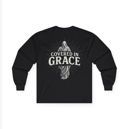 Unisex Long Sleeve Tee, Covered in Grace Shirt, Inspirational Tee for Faith, Gift for Believers, Perfect for Every Day