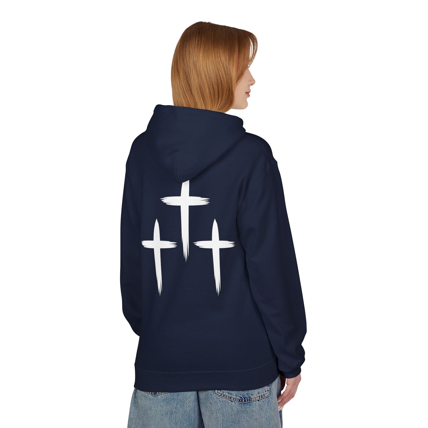 Faith-Inspired Unisex Fleece Hoodie with Cross Design | Cozy Religious Apparel | Perfect for Church, Gifts, Casual Wear