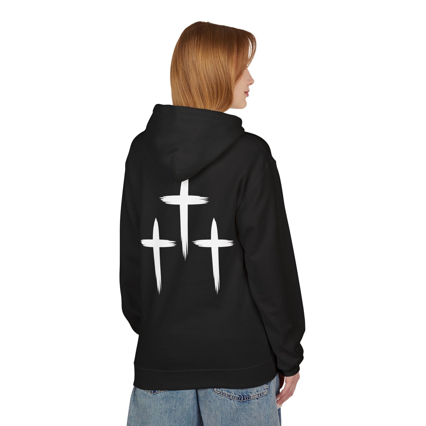 Faith-Inspired Unisex Fleece Hoodie with Cross Design | Cozy Religious Apparel | Perfect for Church, Gifts, Casual Wear