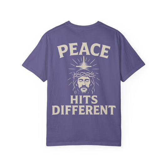 Peace Hits Different Unisex Garment-Dyed T-Shirt, Inspirational Tee, Casual Wear, Religious Gift, Everyday Comfort