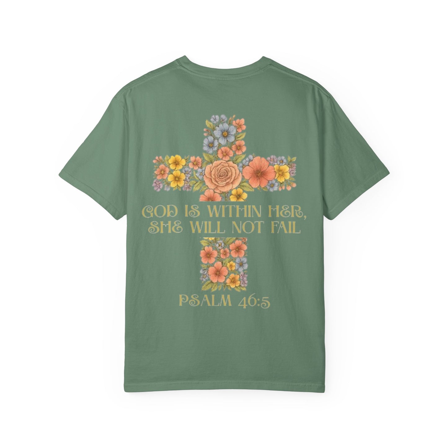 Floral Cross Inspirational T-Shirt - Unisex God Is Within Her Tee, Christian Gift, Faith Apparel, Spiritual Wear, Bible Verse Shirt