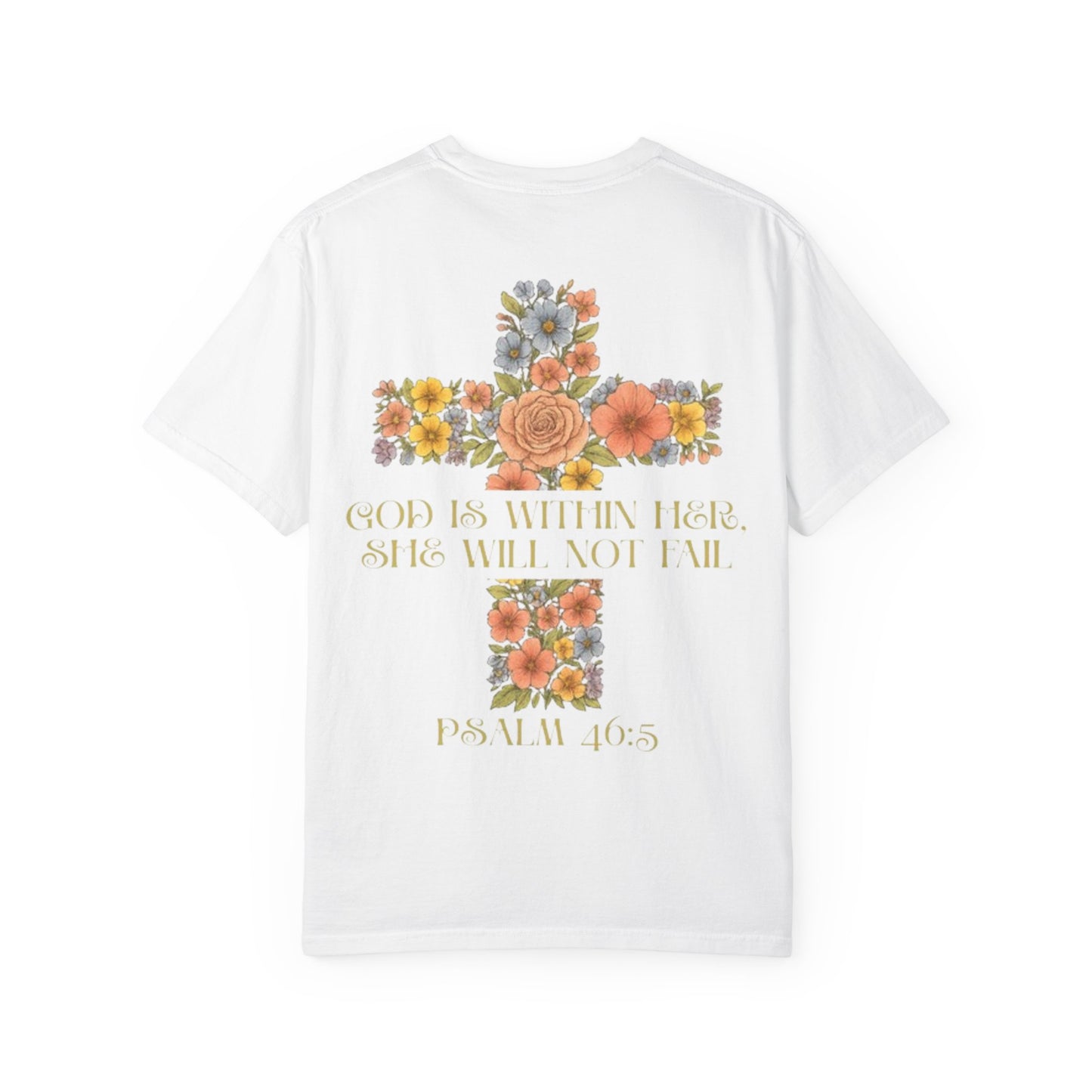 Floral Cross Inspirational T-Shirt - Unisex God Is Within Her Tee, Christian Gift, Faith Apparel, Spiritual Wear, Bible Verse Shirt