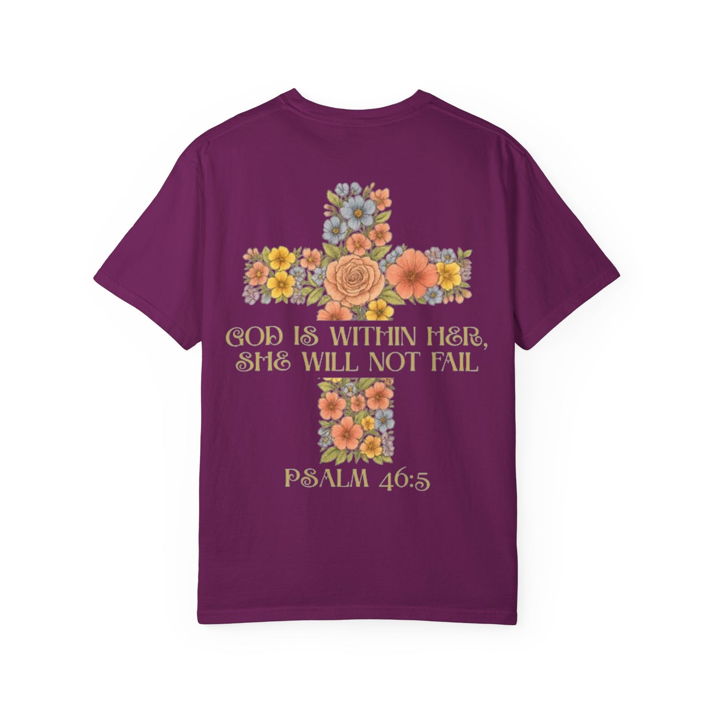 Floral Cross Inspirational T-Shirt - Unisex God Is Within Her Tee, Christian Gift, Faith Apparel, Spiritual Wear, Bible Verse Shirt