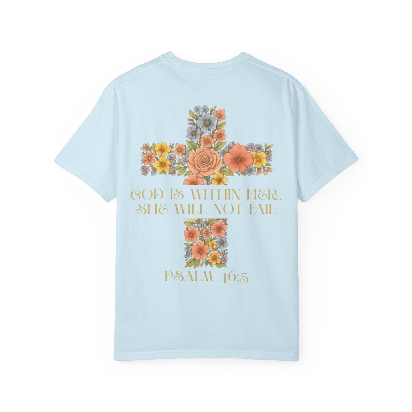 Floral Cross Inspirational T-Shirt - Unisex God Is Within Her Tee, Christian Gift, Faith Apparel, Spiritual Wear, Bible Verse Shirt