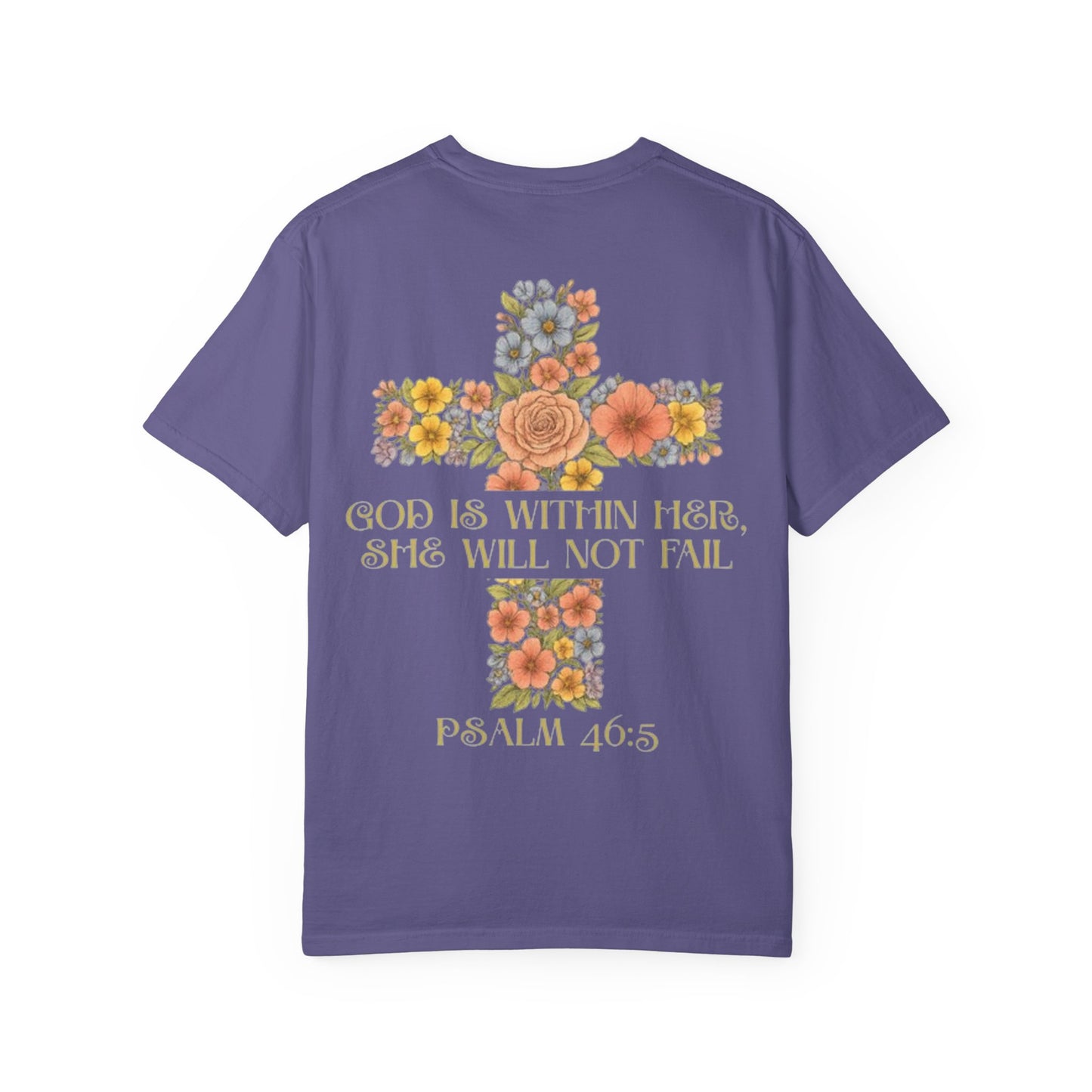 Floral Cross Inspirational T-Shirt - Unisex God Is Within Her Tee, Christian Gift, Faith Apparel, Spiritual Wear, Bible Verse Shirt