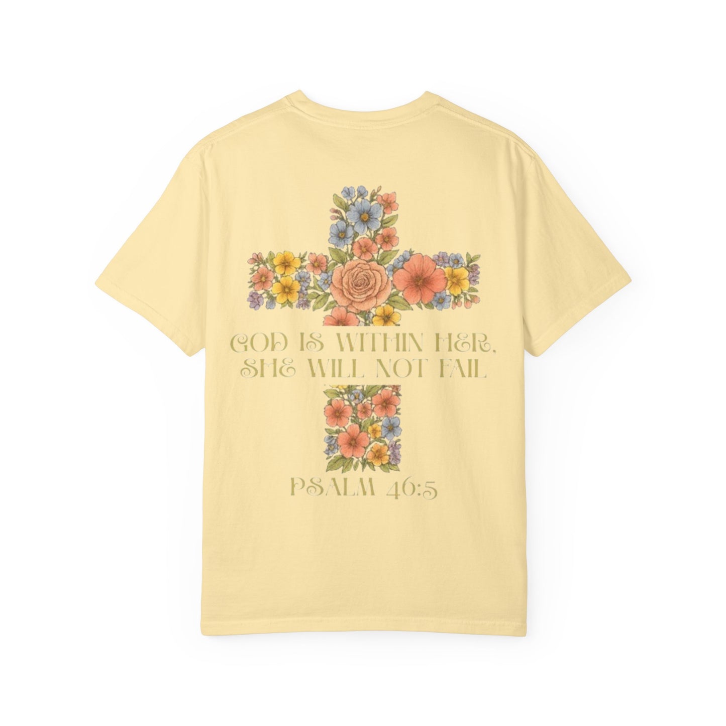 Floral Cross Inspirational T-Shirt - Unisex God Is Within Her Tee, Christian Gift, Faith Apparel, Spiritual Wear, Bible Verse Shirt