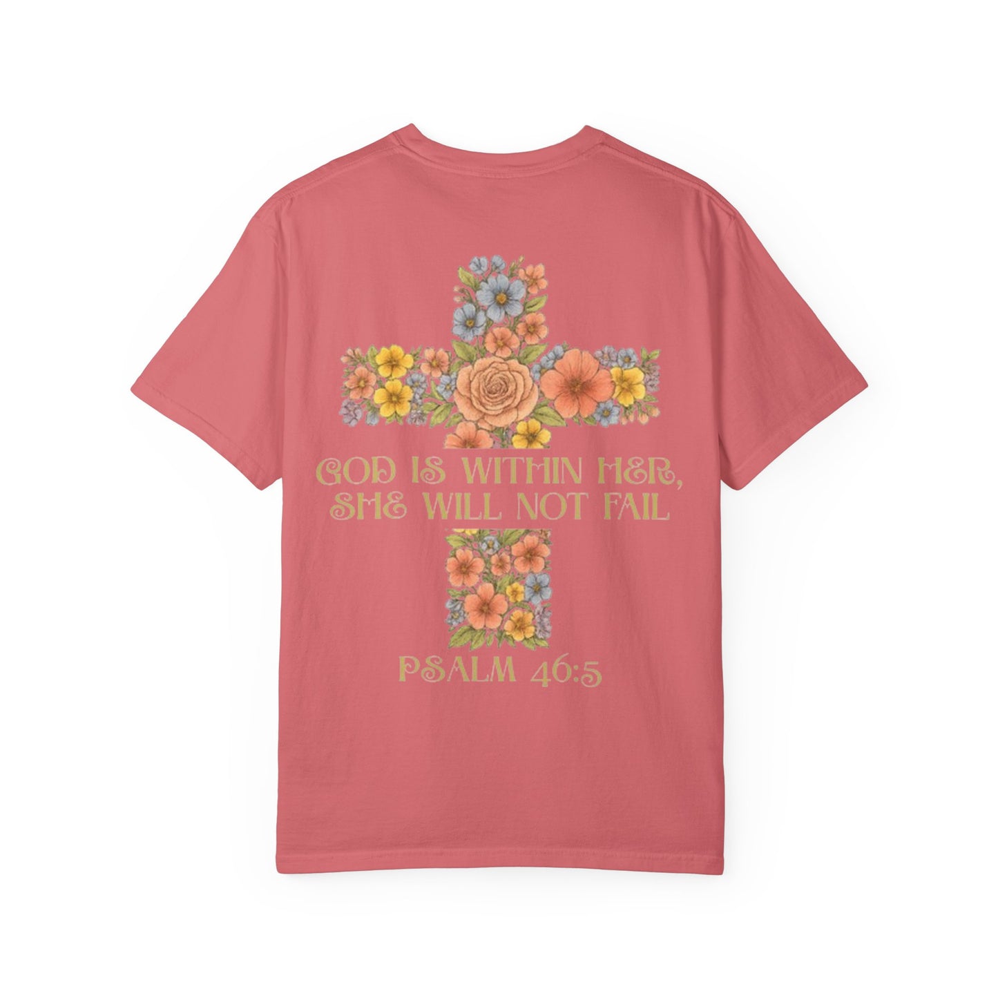 Floral Cross Inspirational T-Shirt - Unisex God Is Within Her Tee, Christian Gift, Faith Apparel, Spiritual Wear, Bible Verse Shirt