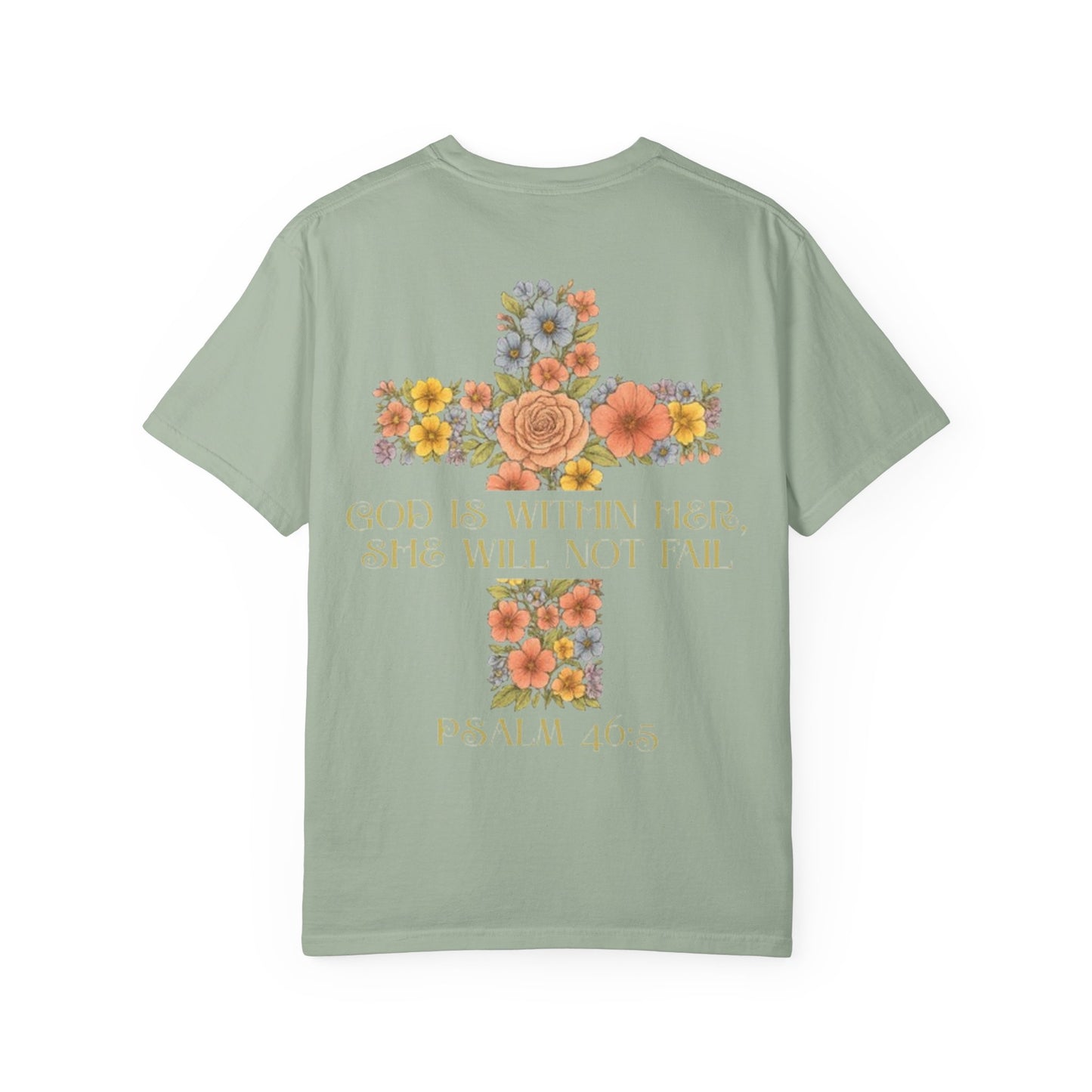 Floral Cross Inspirational T-Shirt - Unisex God Is Within Her Tee, Christian Gift, Faith Apparel, Spiritual Wear, Bible Verse Shirt