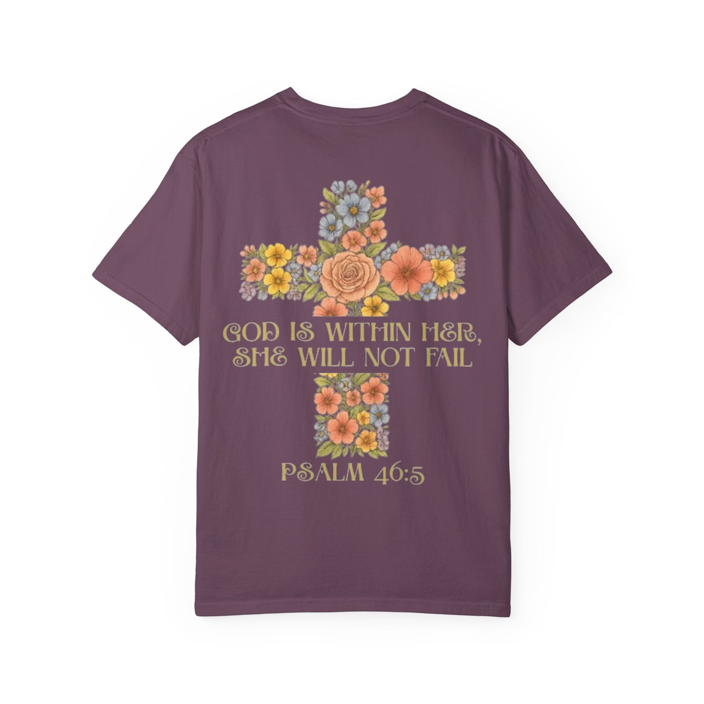 Floral Cross Inspirational T-Shirt - Unisex God Is Within Her Tee, Christian Gift, Faith Apparel, Spiritual Wear, Bible Verse Shirt