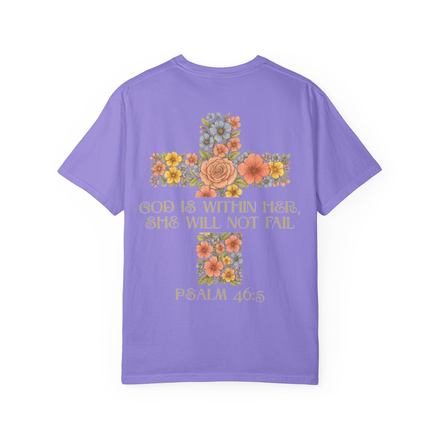 Floral Cross Inspirational T-Shirt - Unisex God Is Within Her Tee, Christian Gift, Faith Apparel, Spiritual Wear, Bible Verse Shirt