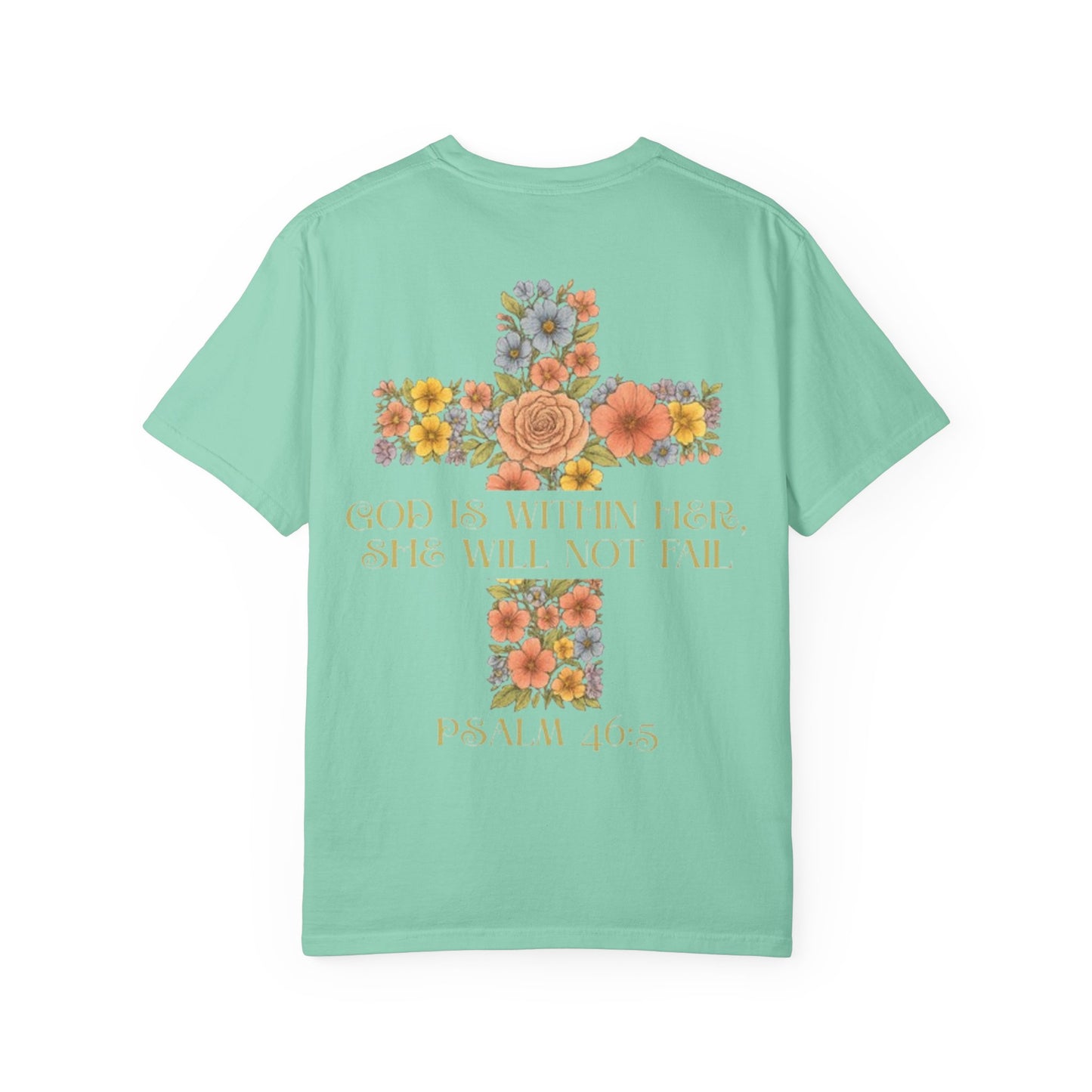 Floral Cross Inspirational T-Shirt - Unisex God Is Within Her Tee, Christian Gift, Faith Apparel, Spiritual Wear, Bible Verse Shirt