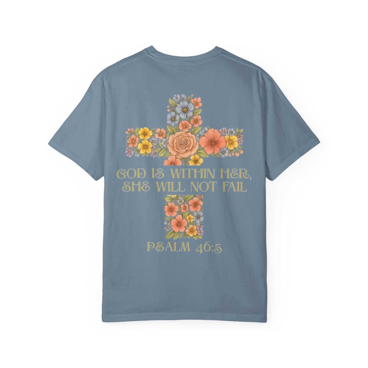 Floral Cross Inspirational T-Shirt - Unisex God Is Within Her Tee, Christian Gift, Faith Apparel, Spiritual Wear, Bible Verse Shirt