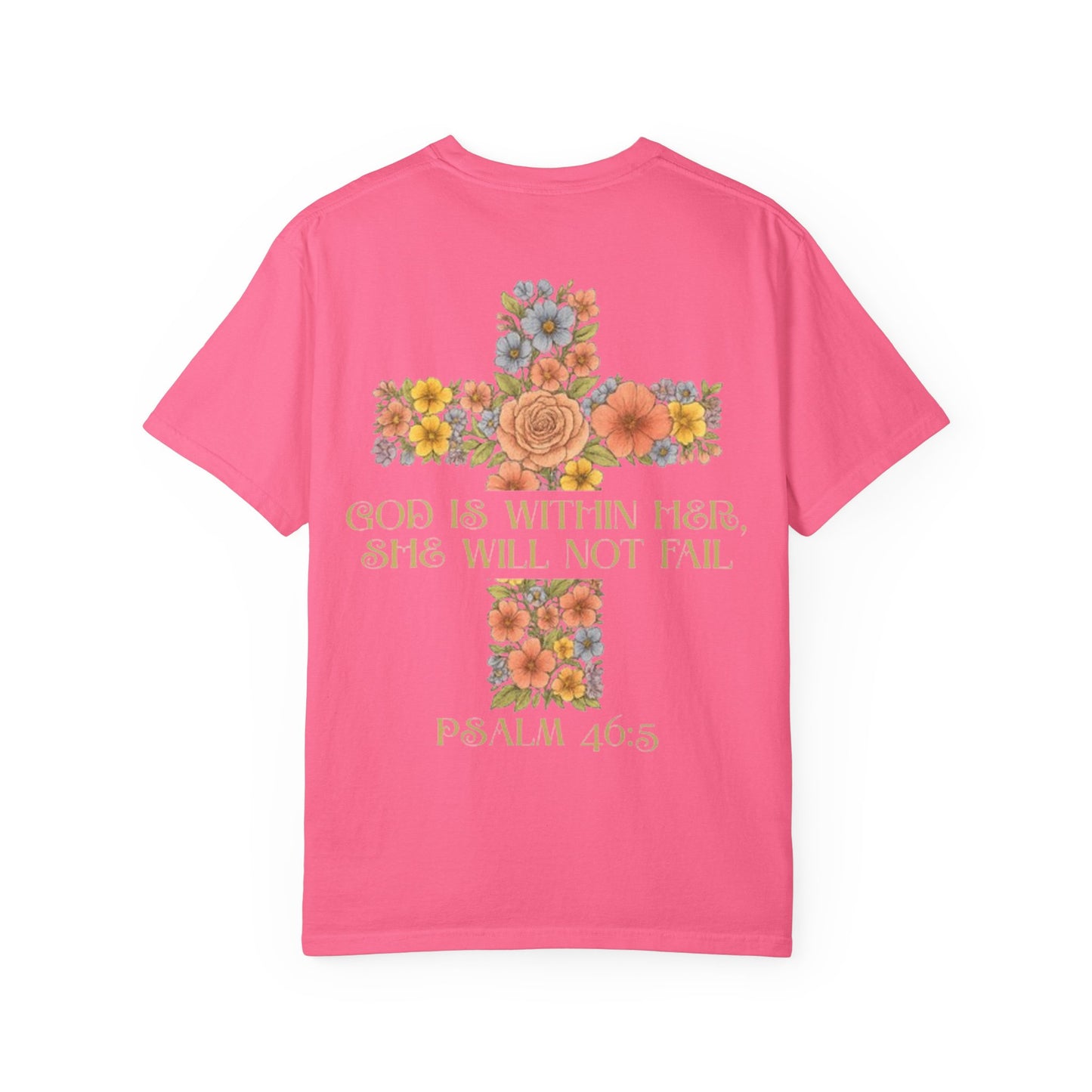 Floral Cross Inspirational T-Shirt - Unisex God Is Within Her Tee, Christian Gift, Faith Apparel, Spiritual Wear, Bible Verse Shirt